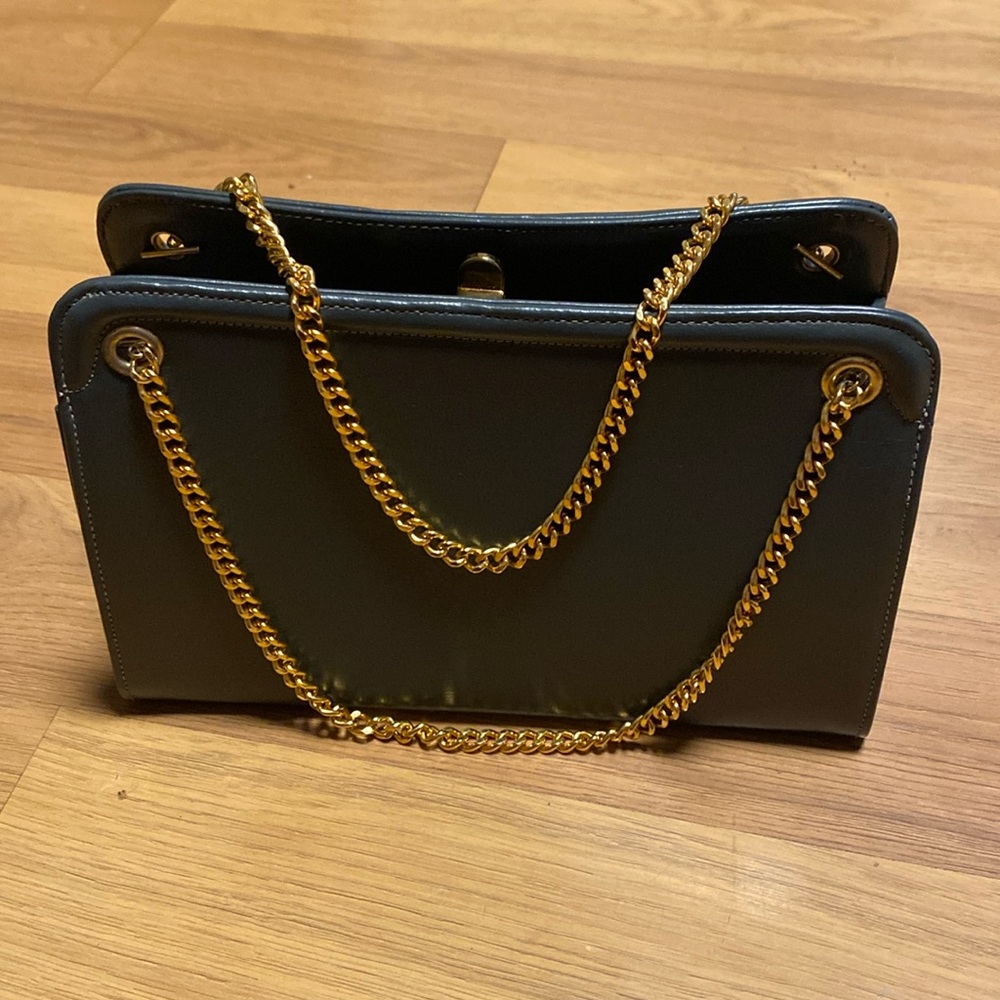 Vintage BLOCK Leather Purse with Gold tone straps